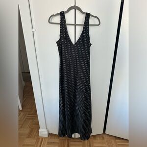 Zara satin black and cream Polka Dot maxi Dress size large